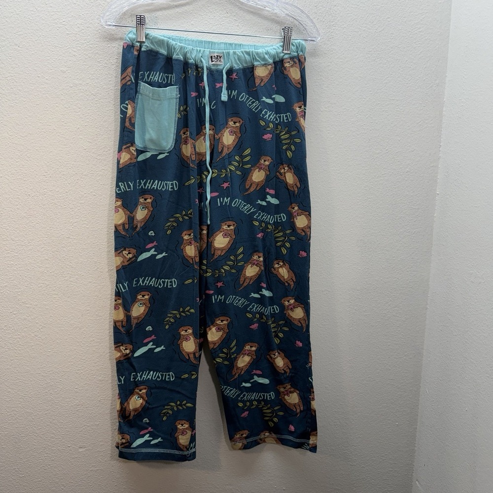 Lazy One Womens Pajama Pants Otters Otterly Exhausted Alaska Sz S Novelty Print